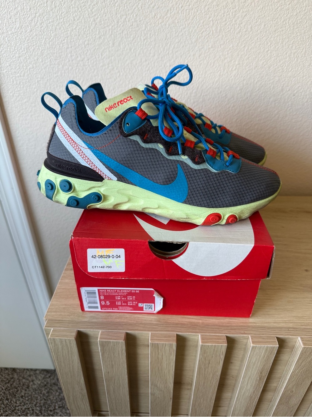 Nike React Element 55 Sneakers in Gray/Blue/Neon